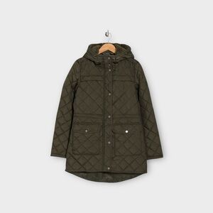 French Connection Olive Green Faux Shearling Lined Hood Quilted Jacket